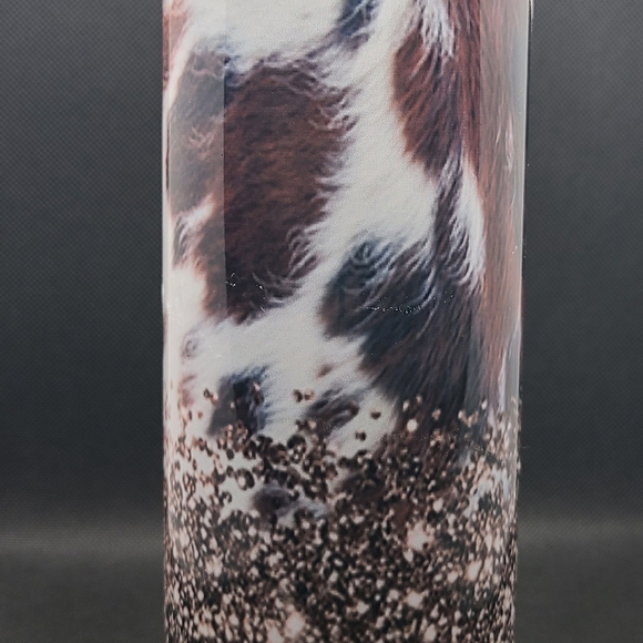Cow Print Glitter Tumbler 30 ounce with Straw - Picture 2 of 12